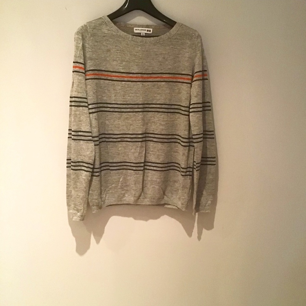 Grey linen lightweight sweater with narrow stripes
